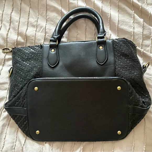 Desigual Embroidered Floral Satchel Tote Bag Black Top Handle Handbag - Picture 6 of 13